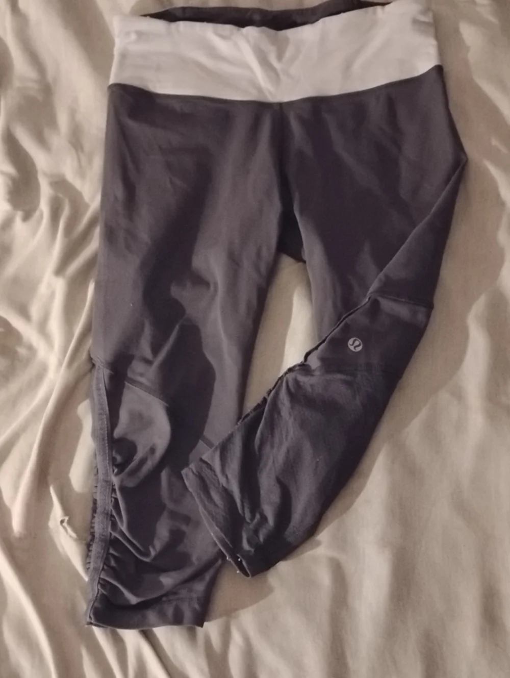 lululemon athletica Black Capri Leggings with White Waistband
